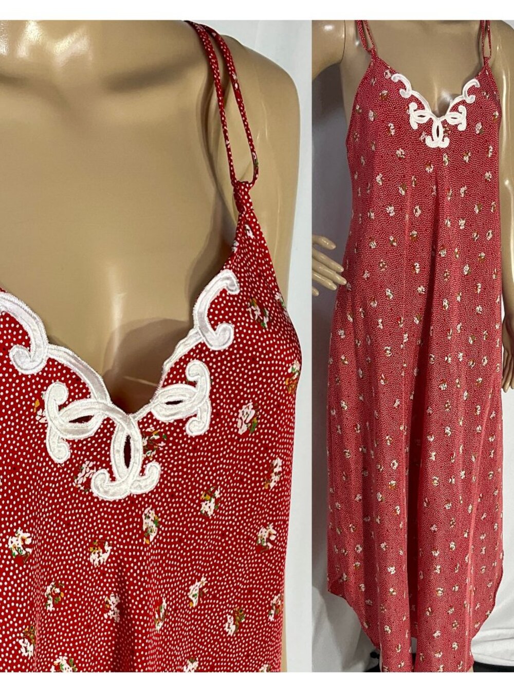 Natori II Size Med Maxi Slip Dress Red Womens Floral Y2K